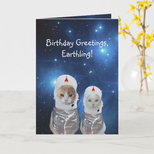 De grappige RuimteVerjaardag van Katten Kaart (Gele Bloem)