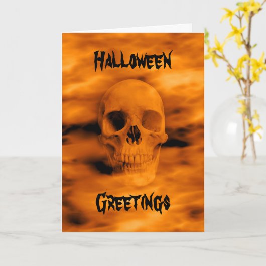 De grappige schedel van Halloween Kaart (Gele Bloem)