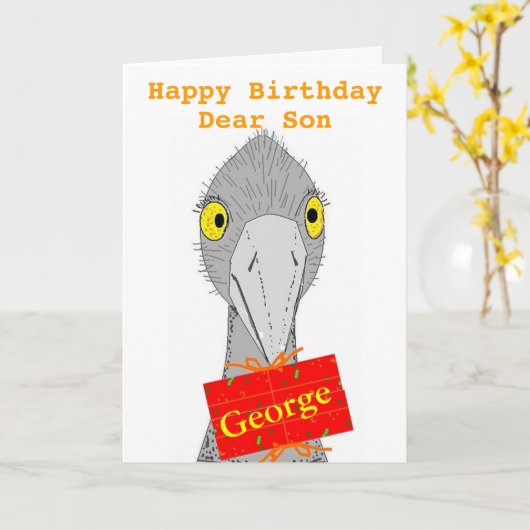 De grappige Struisvogel, Zoon, voegt naam, de Kaart (Gele Bloem)