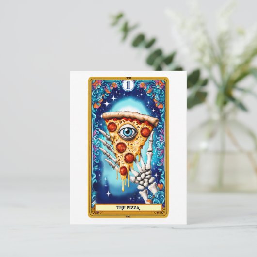 De grappige tarotkaart van de pizza briefkaart (Staand voorkant)