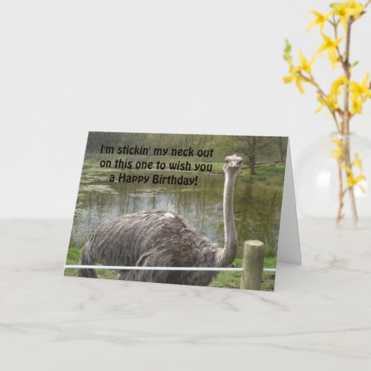 De grappige Verjaardag van de Struisvogel Kaart (Gele Bloem)
