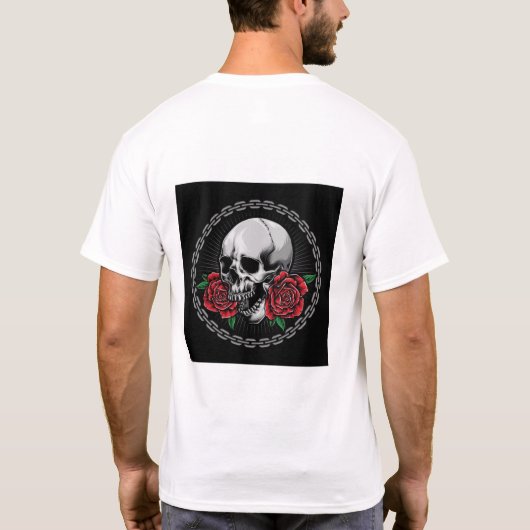 De gratis Vector -Schedel met Rozen Logo T-shirt (Achterkant)