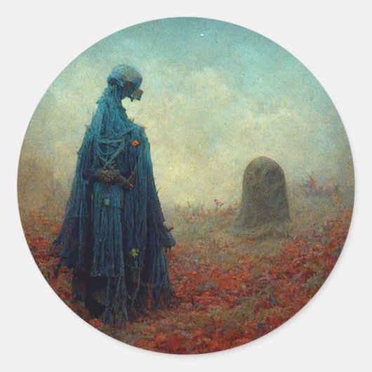 De grave Surreal Sci-Fi Fantasy Alien Ronde Sticker (Voorkant)