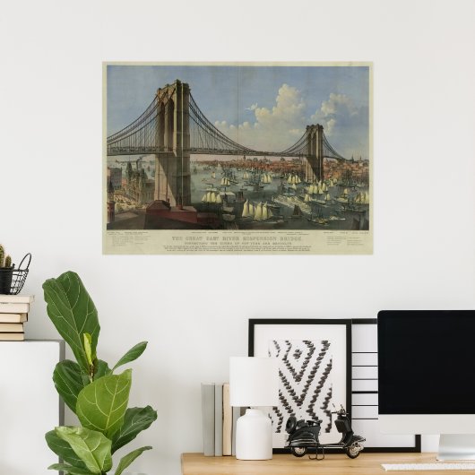 De Great East River Suspension Bridge Poster (Thuiskantoor)
