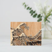 De Great Hokusai Wave Bamboo Wood Grain Style Briefkaart (Staand voorkant)
