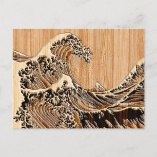 De Great Hokusai Wave Bamboo Wood Grain Style Briefkaart