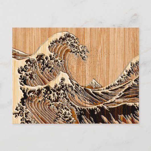 De Great Hokusai Wave Bamboo Wood Grain Style Briefkaart (Voorkant)