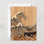 De Great Hokusai Wave Bamboo Wood Grain Style Briefkaart (Voorkant / Achterkant)