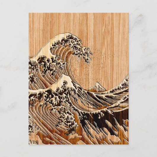 De Great Hokusai Wave Bamboo Wood Grain Style Briefkaart (Voorkant)