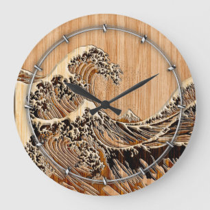 De Great Hokusai Wave Bamboo Wood Grain Style Grote Klok