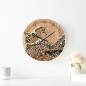 De Great Hokusai Wave Bamboo Wood Grain Style Grote Klok (Huis)