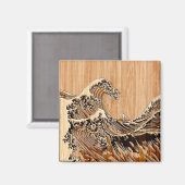De Great Hokusai Wave Bamboo Wood Grain Style Magneet (Voorkant / Achterkant)