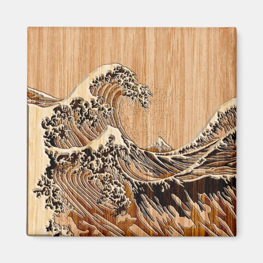De Great Hokusai Wave Bamboo Wood Grain Style Magneet (Voorkant)