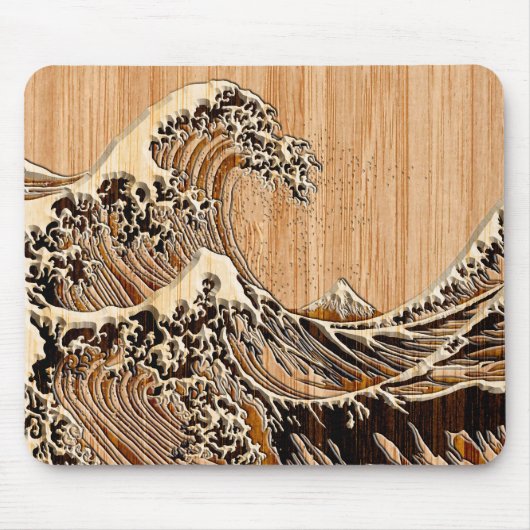 De Great Hokusai Wave Bamboo Wood Grain Style Muismat (Voorkant)