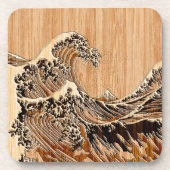 De Great Hokusai Wave Bamboo Wood Grain Style Onderzetter (Voorkant)