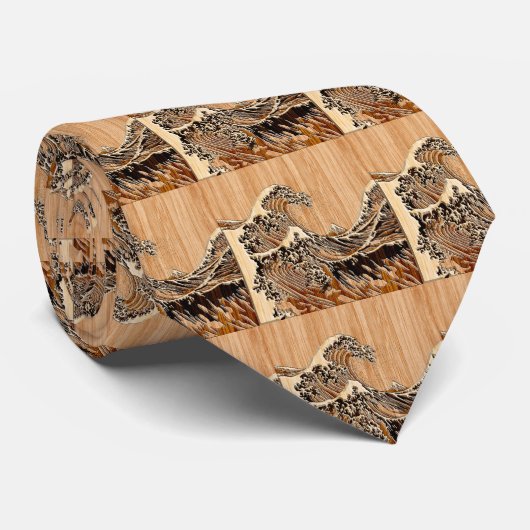 De Great Hokusai Wave Bamboo Wood Grain Style Stropdas (Opgerold)