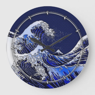 De Great Hokusai Wave Carbon Style Grote Klok
