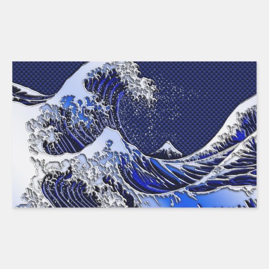 De Great Hokusai Wave Carbon Style Rechthoekige Sticker (Voorkant)