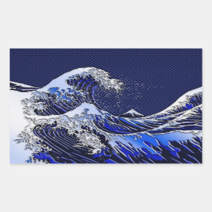 De Great Hokusai Wave Carbon Style Rechthoekige Sticker