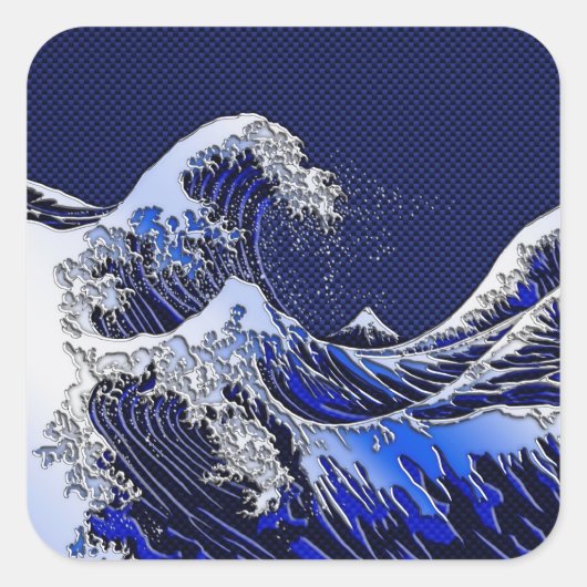 De Great Hokusai Wave Carbon Style Vierkante Sticker (Voorkant)
