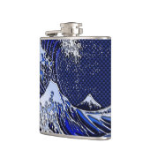 De Great Hokusai Wave Chrome Carbon ziet er uit Heupfles (Links)