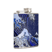 De Great Hokusai Wave Chrome Carbon ziet er uit Heupfles (Rechts)