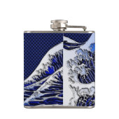 De Great Hokusai Wave Chrome Carbon ziet er uit Heupfles (Achterkant)