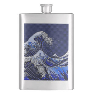De Great Hokusai Wave Chrome Carbon ziet er uit Heupfles