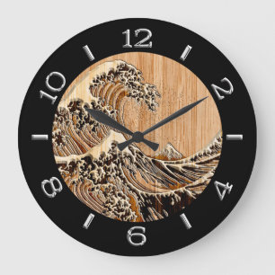 De Great Hokusai Wave in Bamboo Style Dial op een Grote Klok