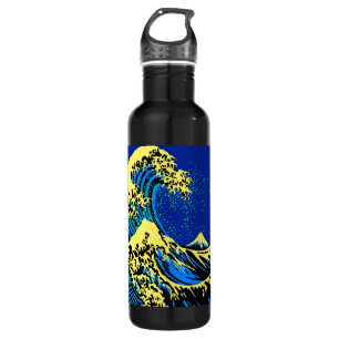 De Great Hokusai Wave in Blue Pop Art Style Waterfles