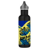 De Great Hokusai Wave in Blue Pop Art Style Waterfles (Links)