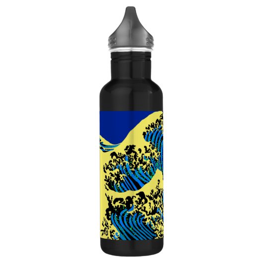 De Great Hokusai Wave in Blue Pop Art Style Waterfles (Links)