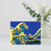 De Great Hokusai Wave in Blue Yellow Pop Style Briefkaart (Staand voorkant)