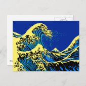 De Great Hokusai Wave in Blue Yellow Pop Style Briefkaart (Voorkant / Achterkant)