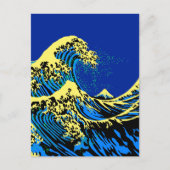 De Great Hokusai Wave in Blue Yellow Pop Style Briefkaart (Voorkant)