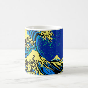 De Great Hokusai Wave in Blue Yellow Pop Style Koffiemok