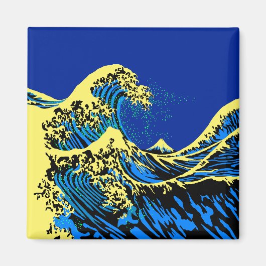 De Great Hokusai Wave in Blue Yellow Pop Style Magneet (Voorkant)