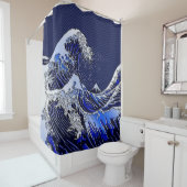 De Great Hokusai Wave in Chrome Style Douchegordijn (In situ)