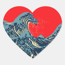 De Great Hokusai Wave in Hope Art Style Hart Sticker