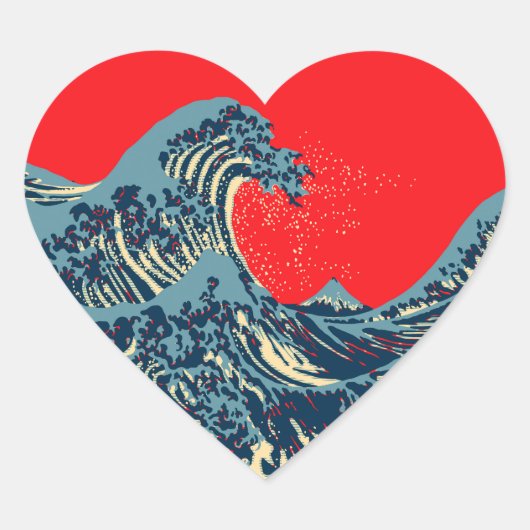 De Great Hokusai Wave in Hope Art Style Hart Sticker (Voorkant)