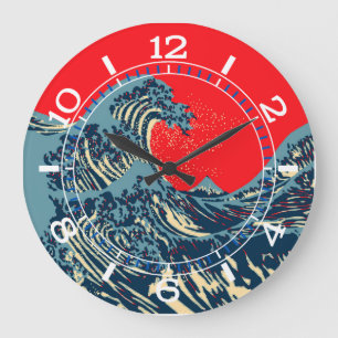 De Great Hokusai Wave in Pop Art Style Dial op een Grote Klok