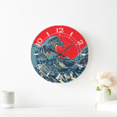 De Great Hokusai Wave in Pop Art Style Dial op een Grote Klok (Huis)