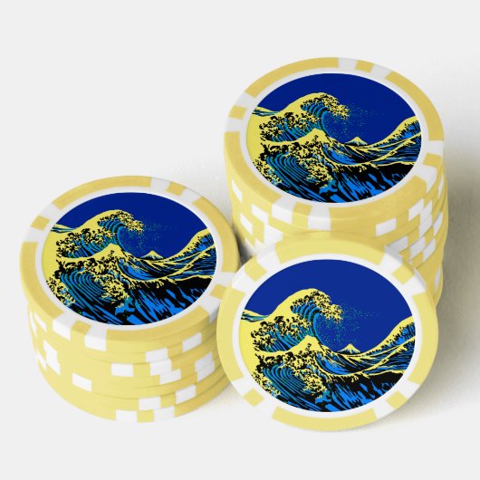 De Great Hokusai Wave in Vibrant Pop Style Pokerchips (Opstapeling)