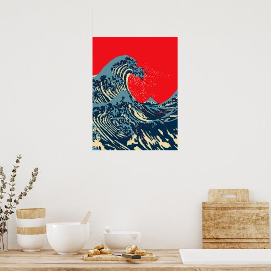 De Great Hokusai Wave in Vibrant Style Poster (Keuken)