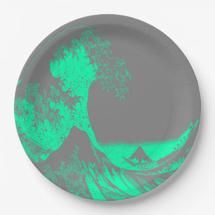 De Great Wave Seafoam Green & Grey Paper Borden Papieren Bordje