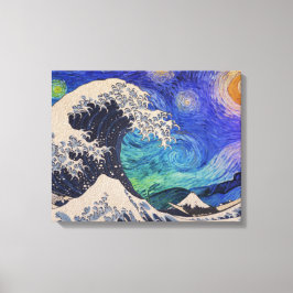 De Great Wave Sterrennacht Canvas Afdruk