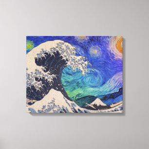 De Great Wave Sterrennacht Canvas Afdruk
