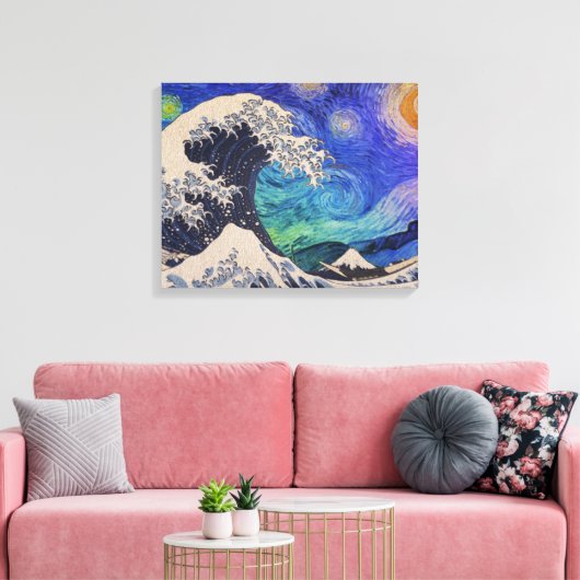 De Great Wave Sterrennacht Canvas Afdruk (Insitu (Woonkamer))