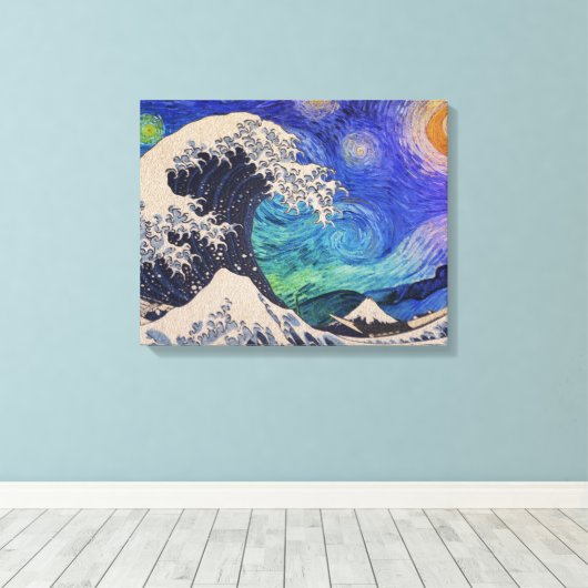 De Great Wave Sterrennacht Canvas Afdruk (Insitu (Houten vloer))