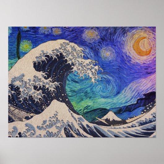 De Great Wave Sterrennacht Poster (Voorkant)